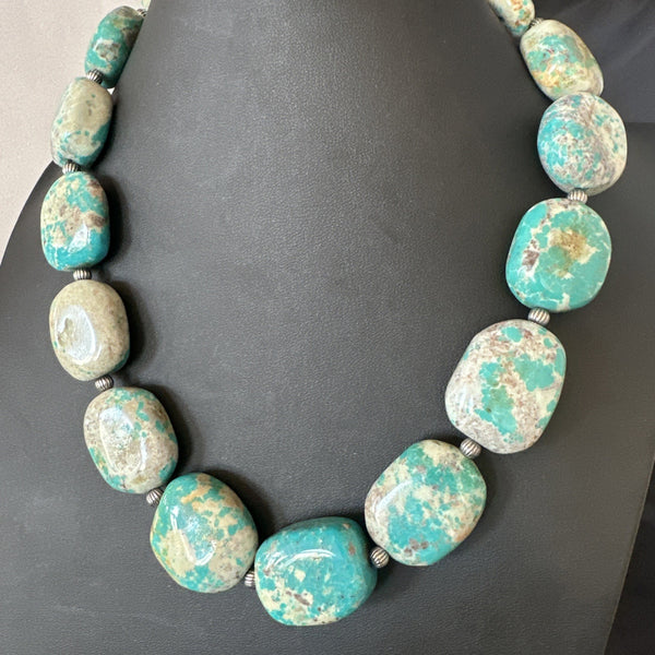 Men's Women's Chunky Blue Turquoise Navajo Necklace 21" | Sterling Silver | Authentic Native American Handmade | 19579