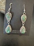 Green Royston Turquoise Navajo Dangle Earrings | Sterling Silver | Authentic Native American Handmade | 19371