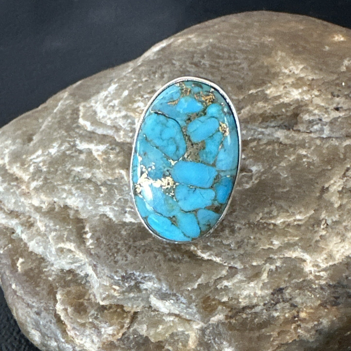 Mohave Native Navajo Sterling Silver Blue Turquoise Ring Sz 7 18241