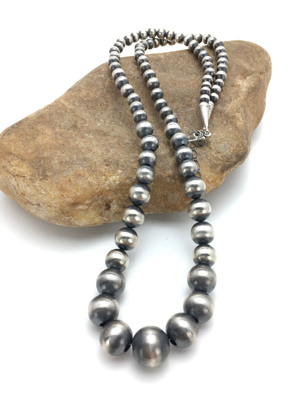 Navajo Pearls Graduated Bead Necklace 26" | Sterling Silver | Authentic Native American Handmade | 92126