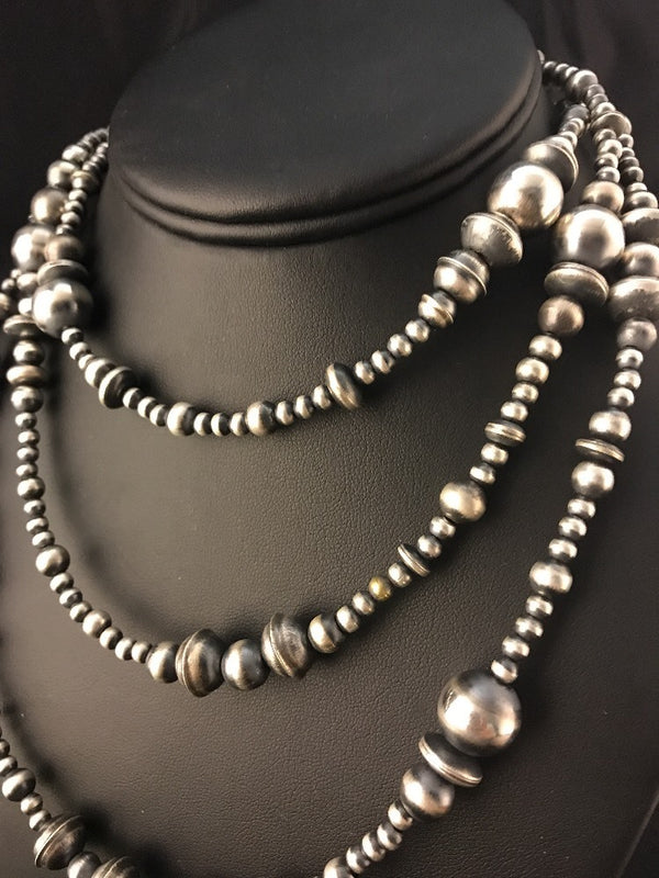 Navajo Pearls Mixed Beads 48"Necklace | Sterling Silver | Authentic Native American Handmade | 92320