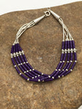 Purple Stone Heishi 5Strand Southwestern Liquid Bracelet 7" | Sterling Silver | Authentic Native American Handmade | 2933