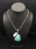 Men's Blue Turquoise Pendant Navajo Pearls Necklace | Sterling Silver | Authentic Native American Handmade | 03915