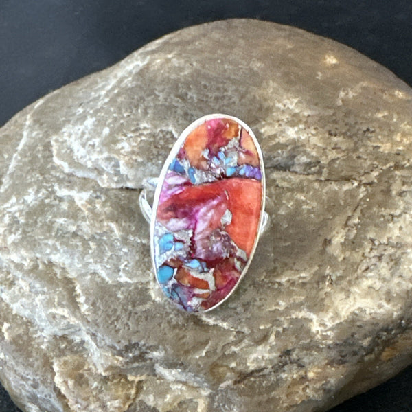 Blue Turquoise Spiny Oyster Southwestern Ring Size 8 | Sterling Silver | Authentic Native American Handmade | 18481