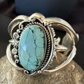 Yazzie Kingman Turquoise Navajo Tufa Cast Cuff Bracelet | Sterling Silver | Authentic Native American Handmade | 19690