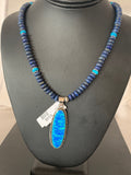 Opal Pendant Blue Lapis Turquoise Navajo Pearls Necklace | Sterling Silver | Authentic Native American Handmade | 04146