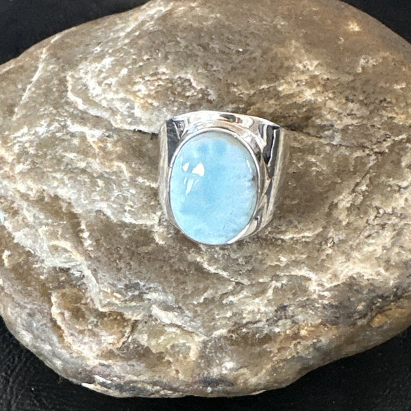 Women's Blue Larimar Navajo Ring Size 8 | Sterling Silver | Authentic Native American Handmade | 17670