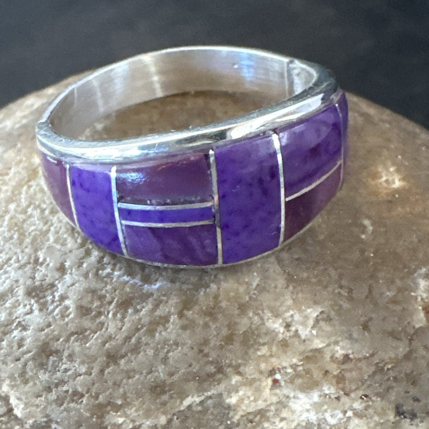 Native Womens Purple Stone Navajo Sterling Silver Ring Set Sz 10 17778