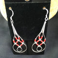 Red Coral Tube Heishi Dangle Liquid Earrings 2" | Sterling Silver | Authentic Native American Handmade | 03104