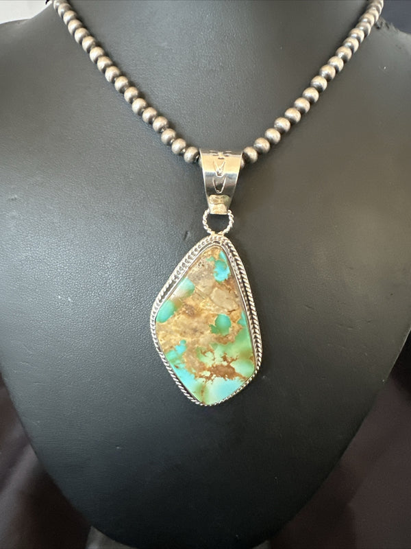 Men's Women Navajo Green Royston Turquoise Necklace Pendant | Sterling Silver | Authentic Native American Handmade | 18050