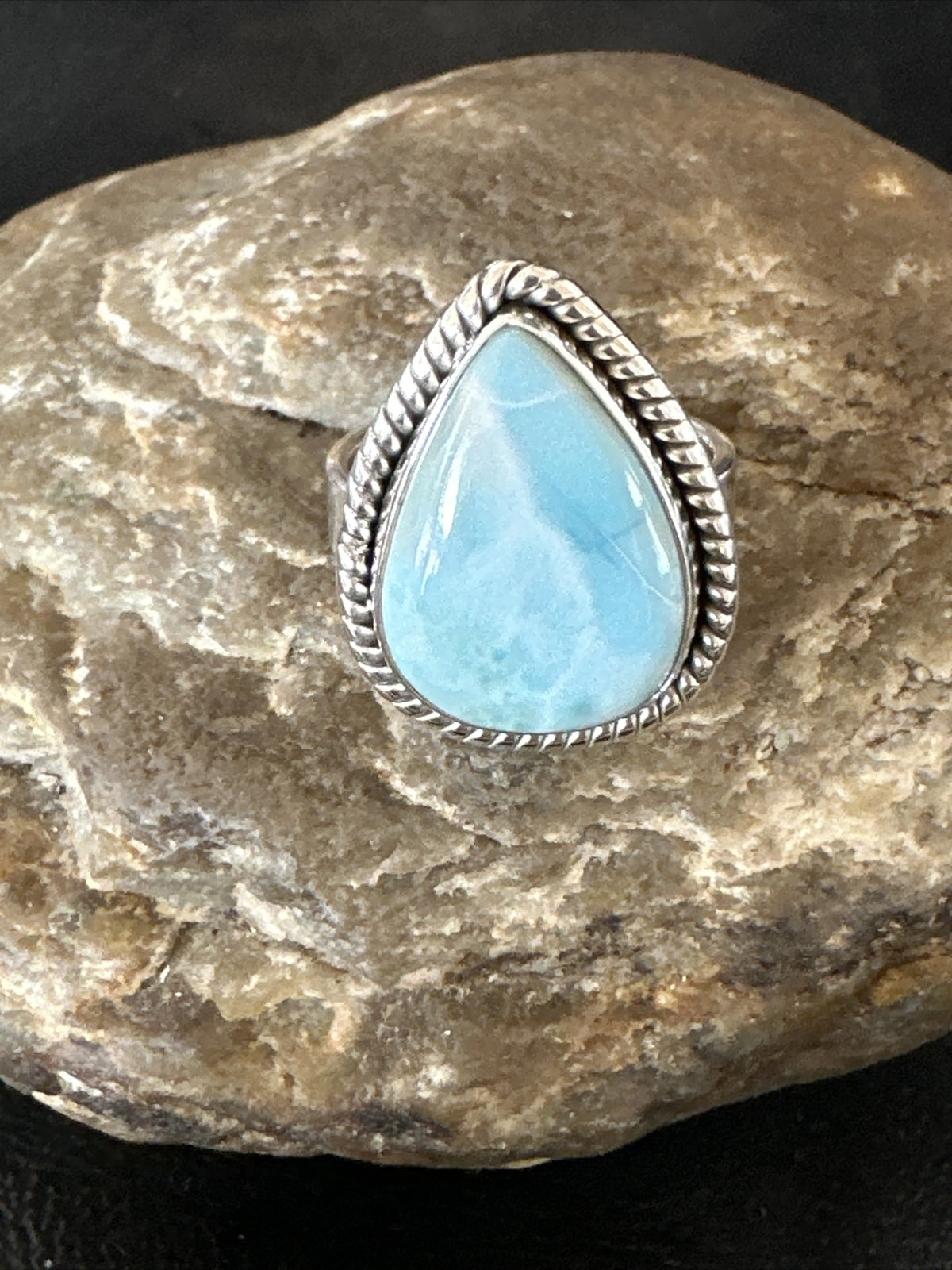 Womens Blue Larimar Navajo Sterling Silver Ring Size 9 17675