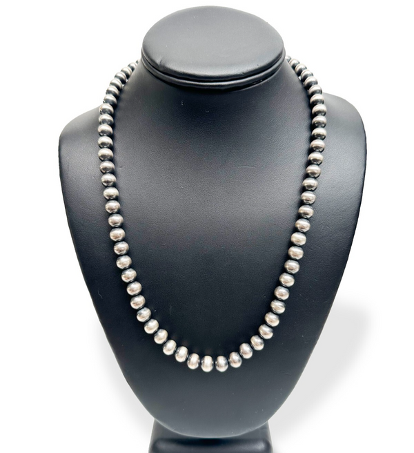 8mm Navajo Pearls 23"Hook Eye Cone Necklace | Sterling Silver | Authentic Native American Handmade