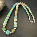 Tube Green Turquoise Navajo Graduated Necklace 21" | Sterling Silver | Authentic Native American Handmade | 19205