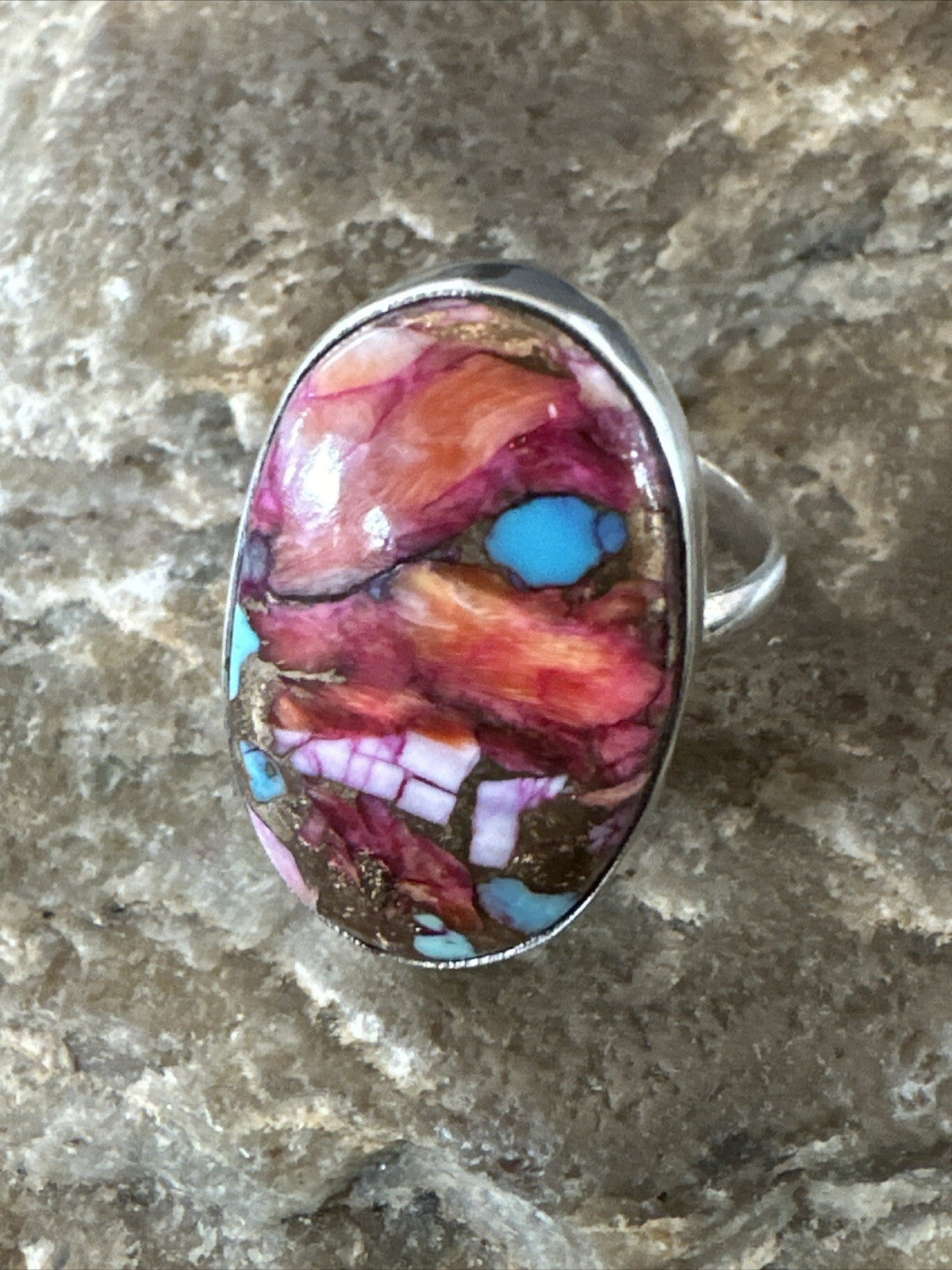 Blue Turquoise Purple Spiny Oyster Navajo Sterling Silver Ring Size 6 18205