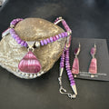 Purple Stone Spiny Oyster Sterling Silver Necklace Earrings 20” 19088 J B