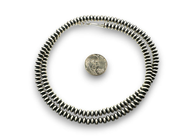 Navajo Pearls Rondelles Saucer Flat Bead Necklace 5mm 26" | Sterling Silver | Authentic Native American Handmade | 97526