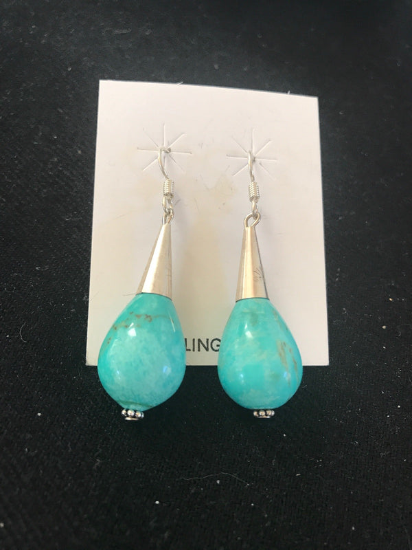 Navajo Turquoise Bead Dangle Drop Earrings | Sterling Silver | Authentic Native American Handmade | 199