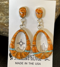 Women's Opal Spiny Oyster Inlay Navajo Dangle Earrings | Sterling Silver | Authentic Native American Handmade | 19139