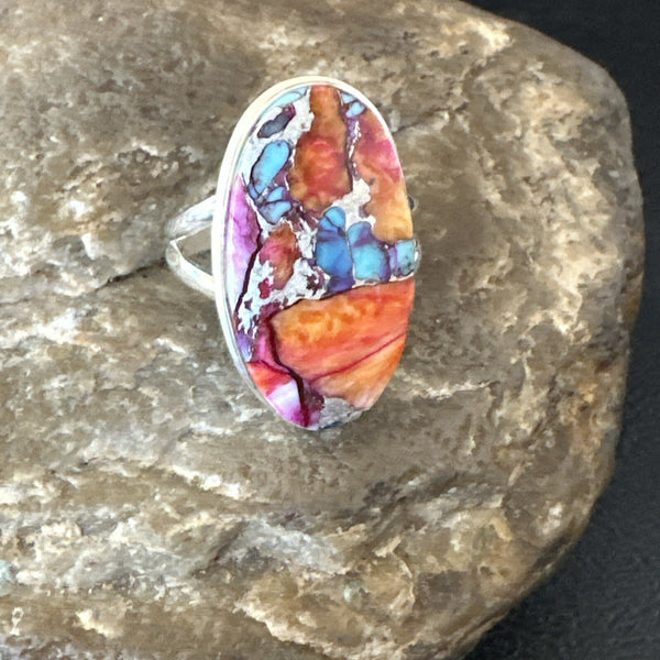 Blue Turquoise Spiny Oyster Southwestern Ring Size 9 | Sterling Silver | Authentic Native American Handmade | 18460