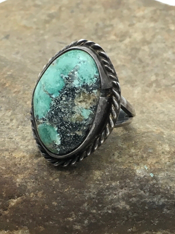 Blue Turquoise Navajo Old Pawn Ring Sz 4.25 | Sterling Silver | Authentic Native American Handmade | 4408