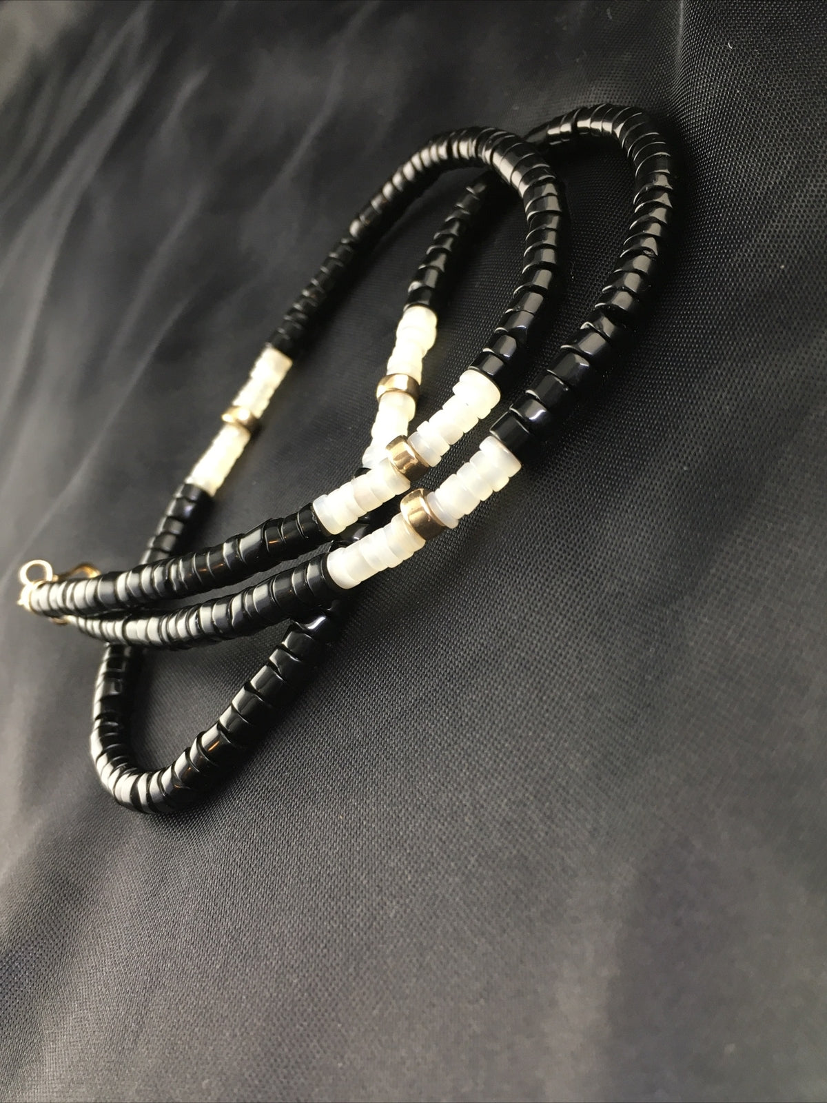Black Onyx & Mother Of Pearl Navajo Sterling Silver Necklace 19" 10141