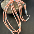 Turquoise Pink Coral 3 Strand Necklace 21" | Sterling Silver | Authentic Native American Handmade | 17816