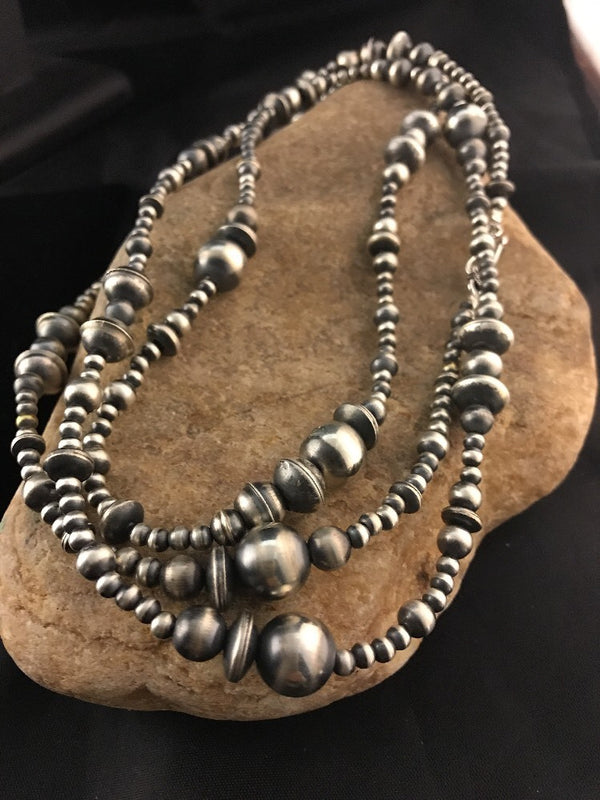 Southwestern 60"Long Navajo Pearls Necklace Mixed Beads | Sterling Silver | Authentic Native American Handmade