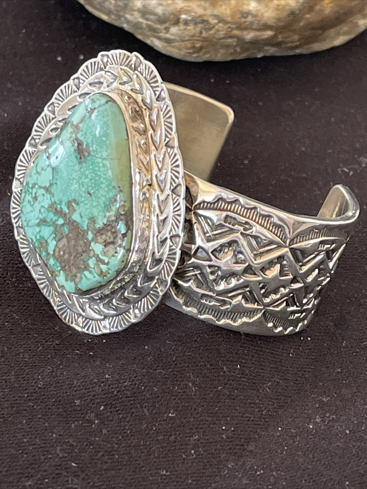 Mens Kingman Turquoise Navajo Sterling Silver Cuff Bracelet 01288