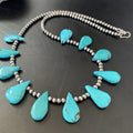 Blue Turquoise Navajo Pearls Necklace | Sterling Silver | Authentic Native American Handmade | 11480