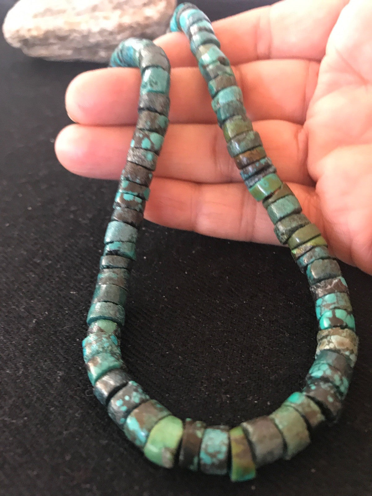 Navajo Blue Turquoise 10mm Heishi Sterling Silver Bead Necklace 26” 10068