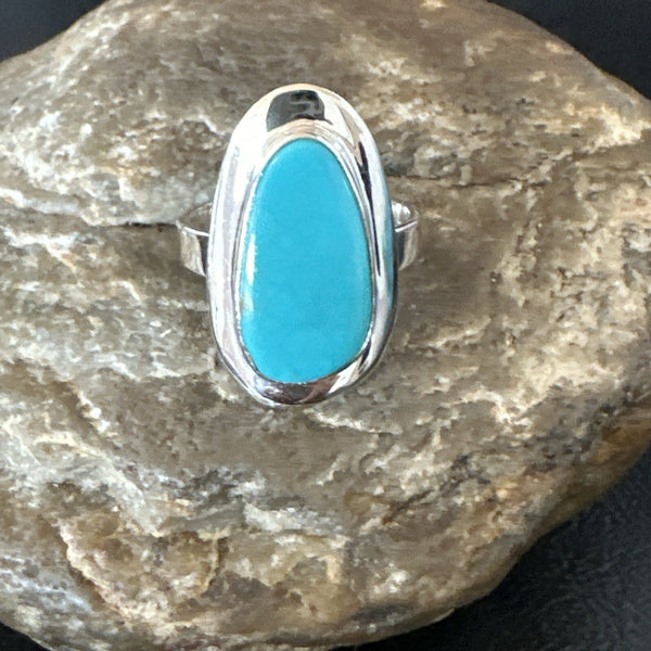 Southwestern Blue Kingman Turquoise Ring Size 9 | Sterling Silver | Authentic Native American Handmade | 18530