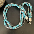 Navajo Pearls Blue Turquoise Necklace 3-Strand | Sterling Silver | Authentic Native American Handmade | 16305