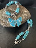 Butterfly Blue Turquoise Opal Pendant Navajo Necklace | Sterling Silver | Authentic Native American Handmade | 19511