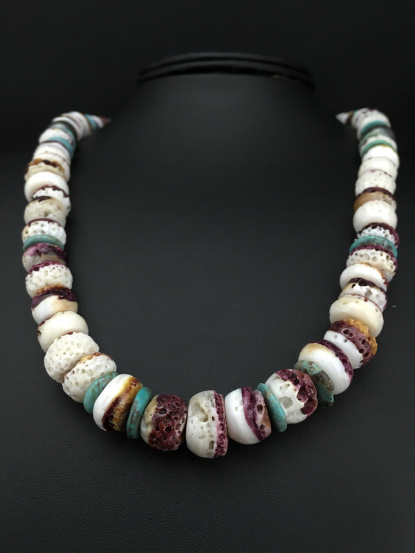 Purple Spiny Oyster Turquoise Navajo Necklace 20" | Sterling Silver | Authentic Native American Handmade | 02519