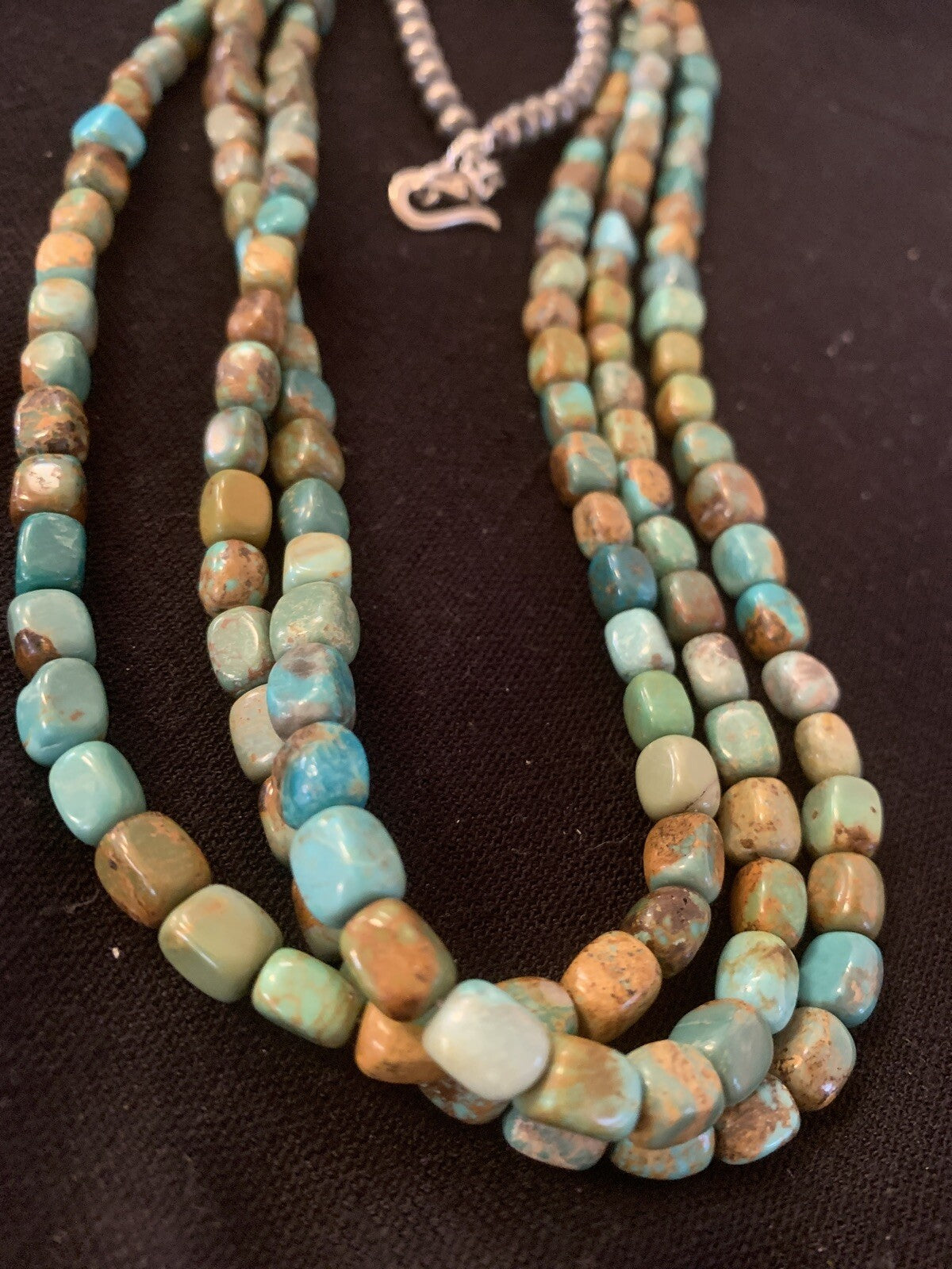 Green Turquoise Navajo Pearls Sterling Silver Native American Necklace 00611