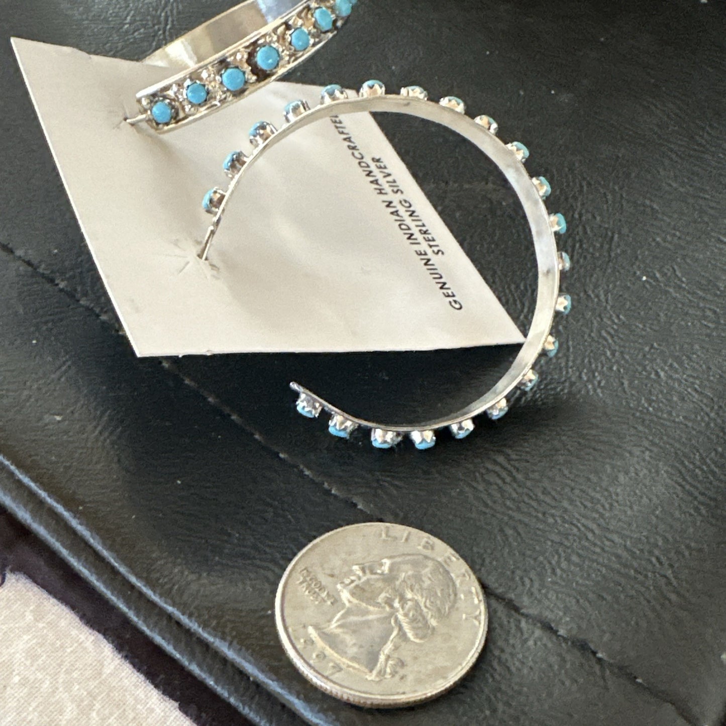 Zuni Petite Point Turquoise Cluster Earrings Sterling Silver Handmade 19770