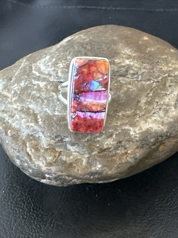 Blue Turquoise Spiny Oyster Southwestern Ring Size 7 | Sterling Silver | Authentic Native American Handmade | 18488
