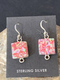 Women's Pink Opal Navajo Dangle Drop Earrings 0.5" | Sterling Silver | Authentic Native American Handmade | 12752
