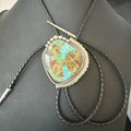 Men's Blue Green Royston Turquoise Bolo Tie Navajo | Sterling Silver | Authentic Native American Handmade | 19752