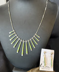 Women's Green Gaspeite Stick Pendant Necklace Earrings | Sterling Silver | Authentic Native American Handmade | 19151