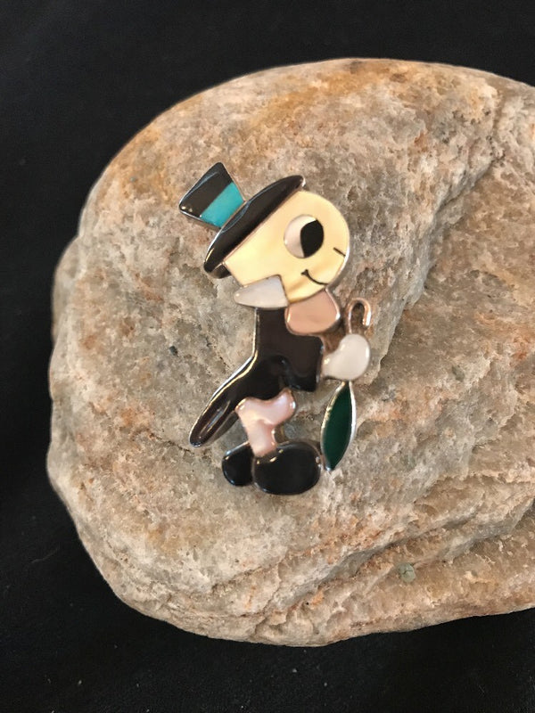 Collectible Zuni Sterling Silver Disney Jiminy Pin Pendant Vintage Old Pawn
