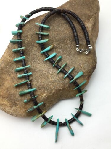 Navajo Green Turquoise Bone Bead Necklace 20" | Sterling Silver | Authentic Native American Handmade | 4361