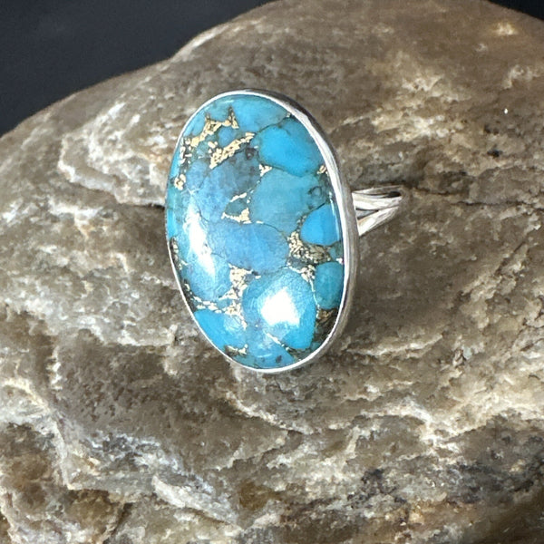 Mohave Navajo Blue Turquoise Ring Sz 8 | Sterling Silver | Authentic Native American Handmade | 18243