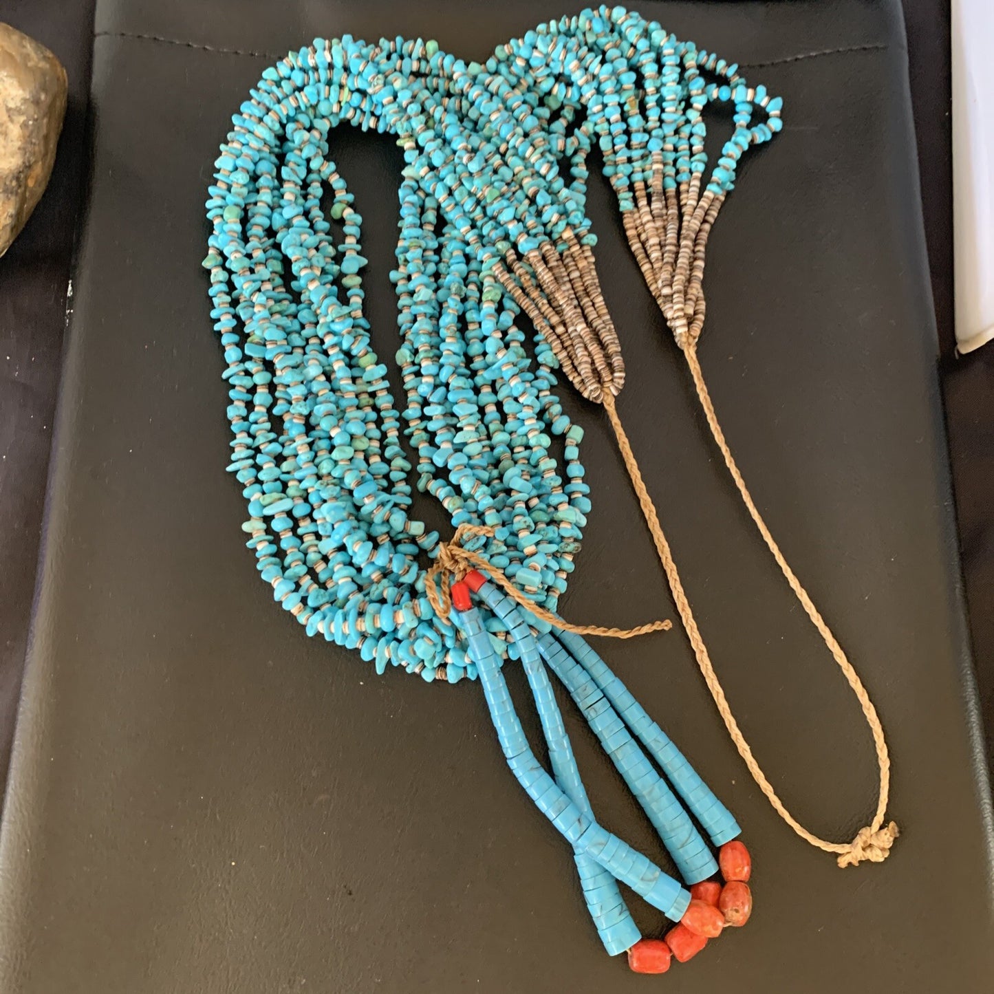 Native American Santo Domingo Blue Turquoise Coral 10S 38in Necklace 19031