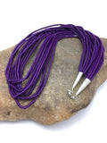 Navajo Stabilized Purple Stone 10S Tube Heishi Necklace 19" | Sterling Silver | Authentic Native American Handmade | 4195