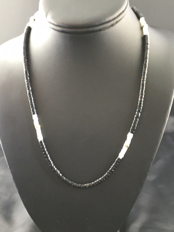 Black Onyx Mother Of Pearl Navajo Necklace 19" | Sterling Silver | Authentic Native American Handmade | 10141