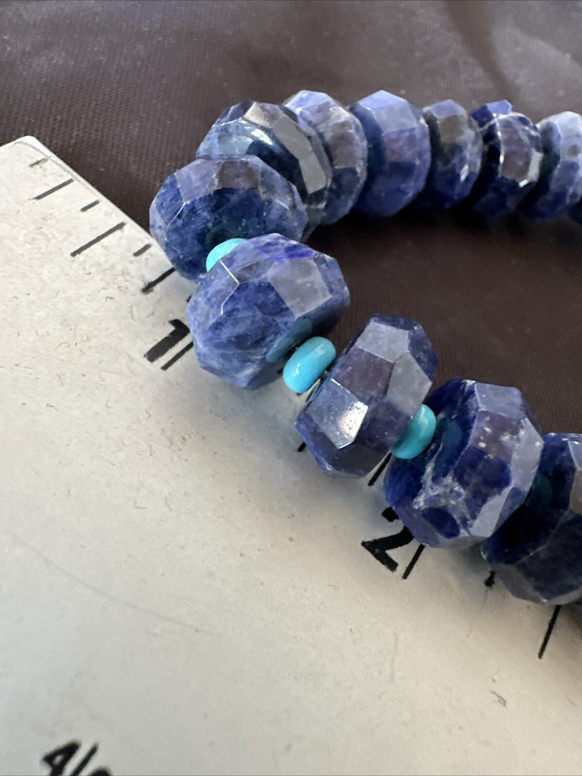 Mens Turquoise 12mm Faceted Lapis Bead Navajo Sterling Silver Necklace 21" 18277