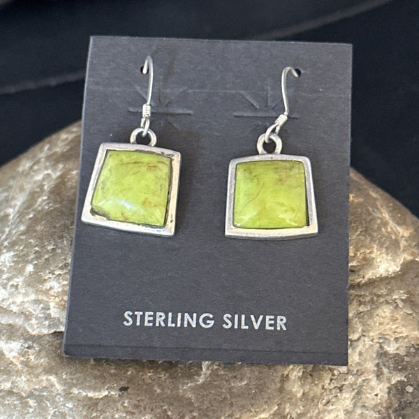 Green Gaspeite Navajo Dangle Earrings | Sterling Silver | Authentic Native American Handmade | 14688