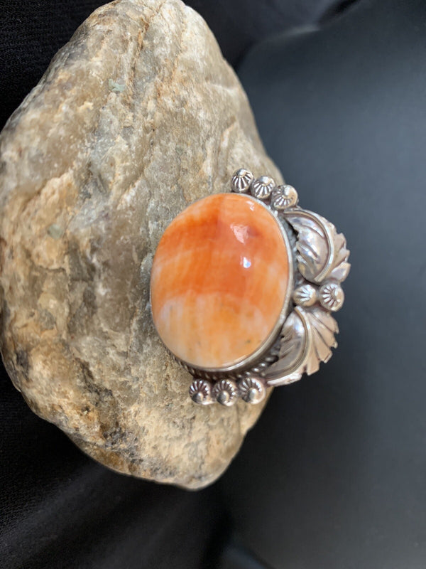 Orange Spiny Oyster Navajo Ring Size 10.5 | Sterling Silver | Authentic Native American Handmade | 14694