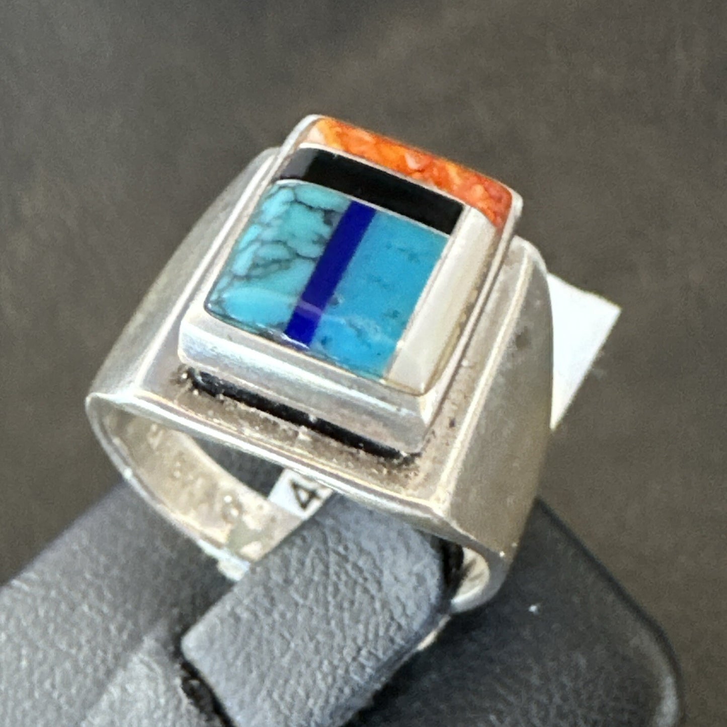 MultiColor Navajo Sterling Turquoise Spiny Oyster Inlay Ring Sz 7.5 18711